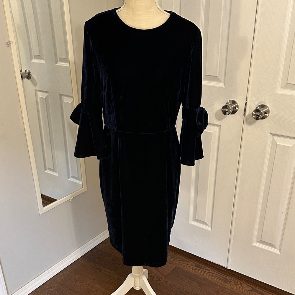 Donna Morgan Navy Velvet Long Sleeve Dress
